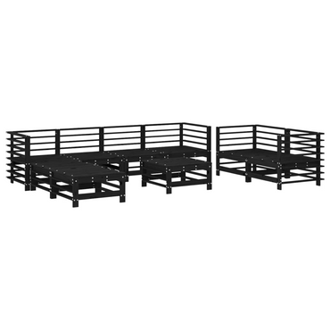 vidaXL 9 Piece Garden Lounge Set - Black Solid Wood Pine | Outdoor Furniture