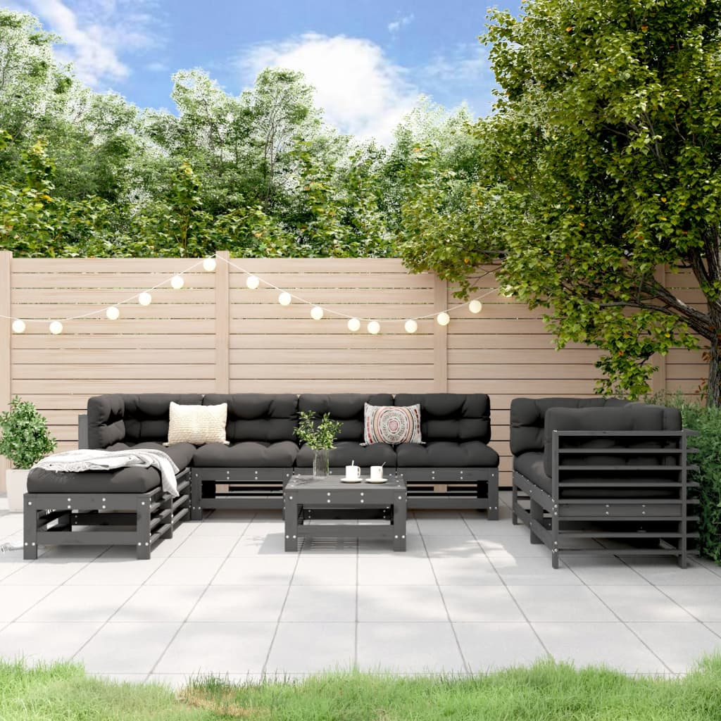 vidaXL 9 Piece Garden Lounge Set Grey Solid Wood Pine - Outdoor Furniture for Cosy Family Time