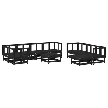 vidaXL 10 Piece Garden Lounge Set Black Solid Wood Pine