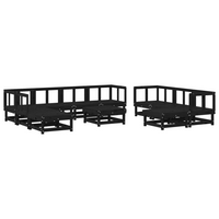 vidaXL 11 Piece Garden Lounge Set - Black Solid Wood Pine