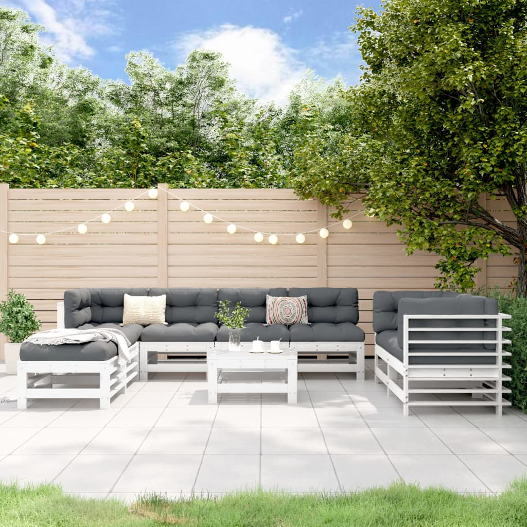 vidaXL 9 Piece Garden Lounge Set - White Solid Wood Pine