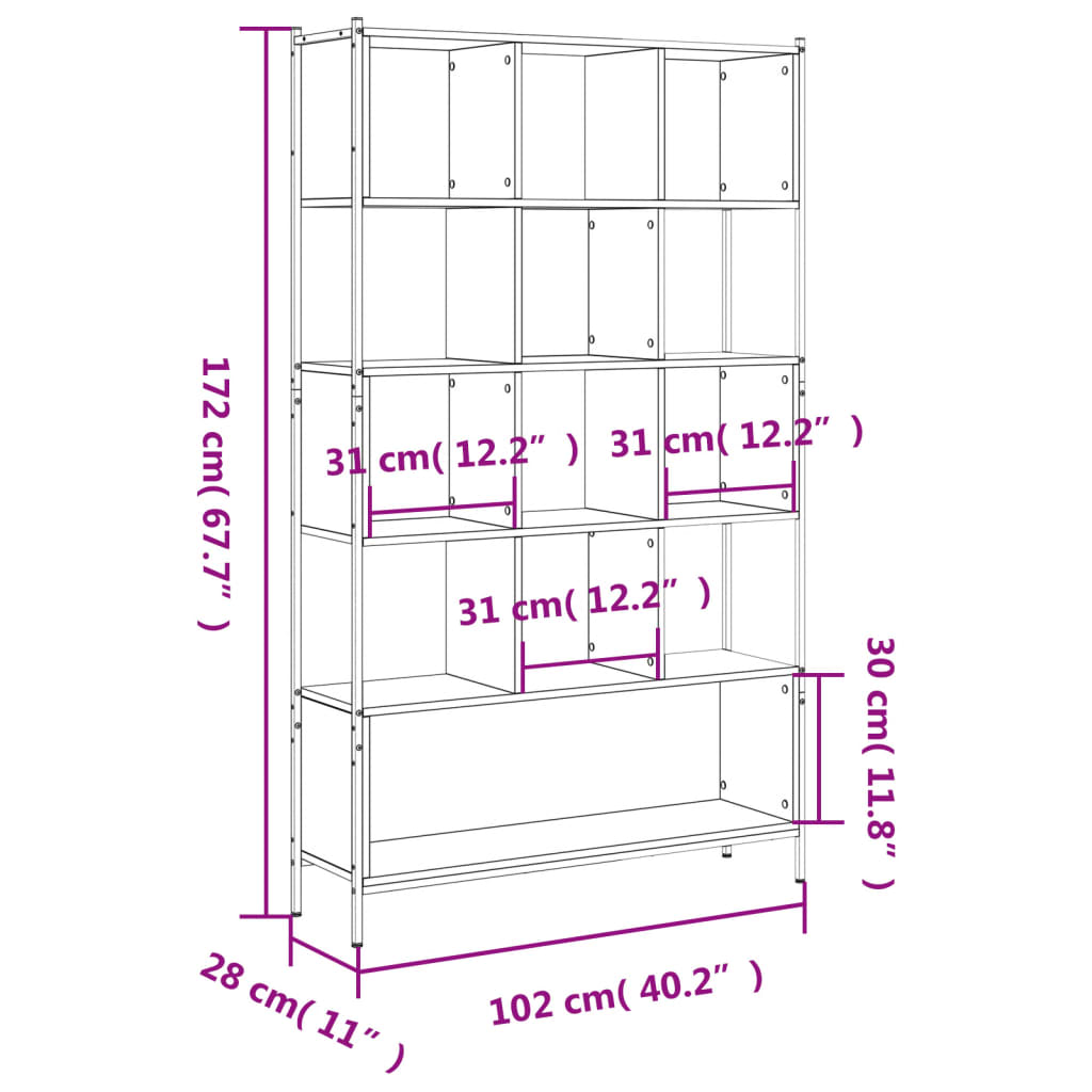 vidaXL Bookcase Brown Oak 102x28x172 cm | Engineered Wood