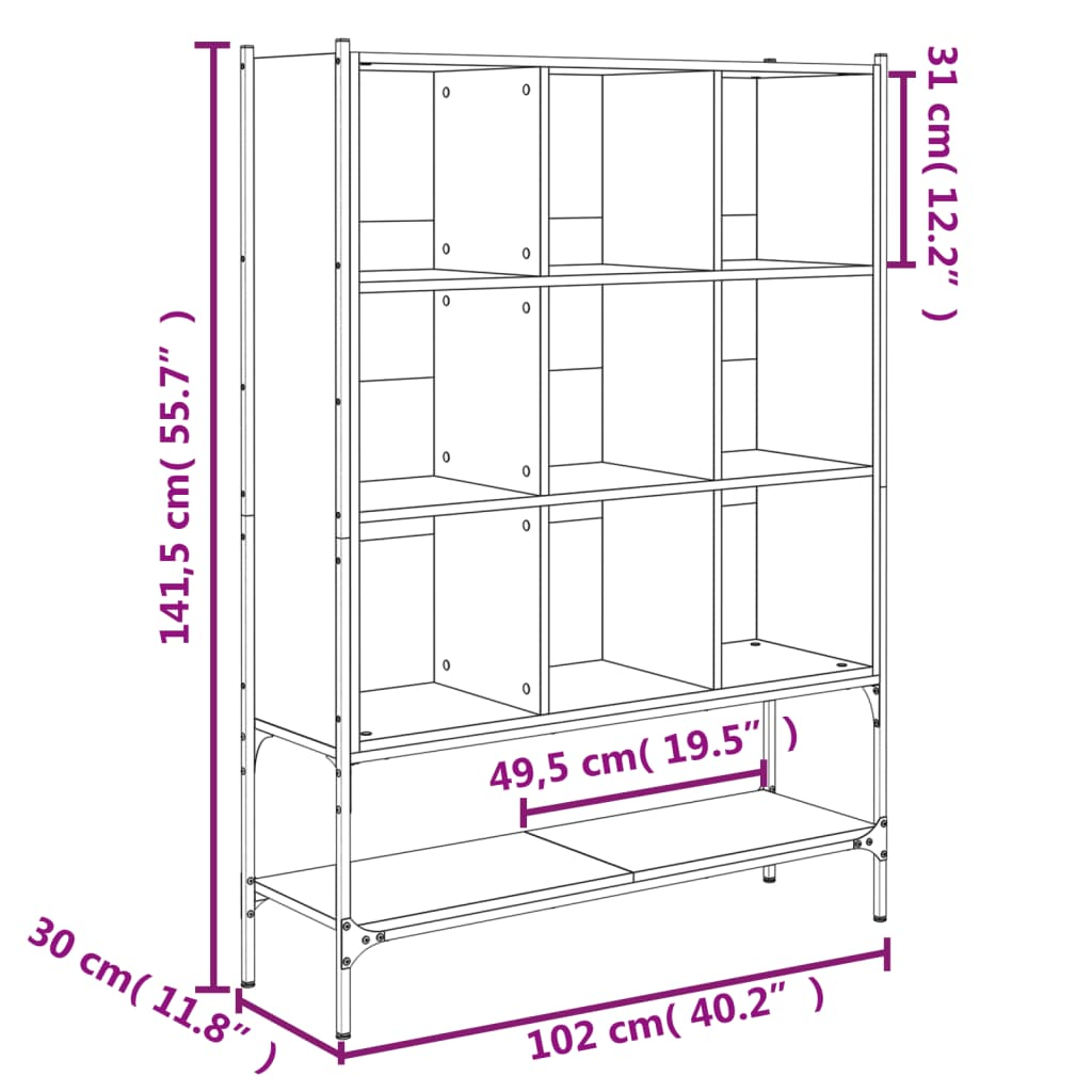 vidaXL Bookcase Black 102x30x141.5 cm Engineered Wood