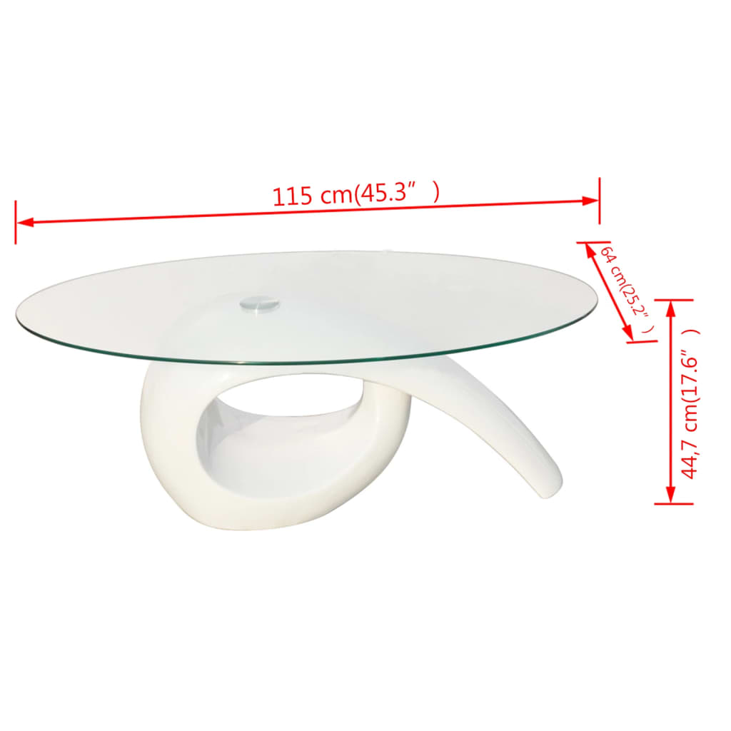 vidaXL Coffee Table with Oval Glass Top High Gloss White