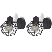 2 Black Industrial Style Wire Frame Wall Sconce with LED Filament Bulb - Decorative Lighting Fixture for a Vintage Look