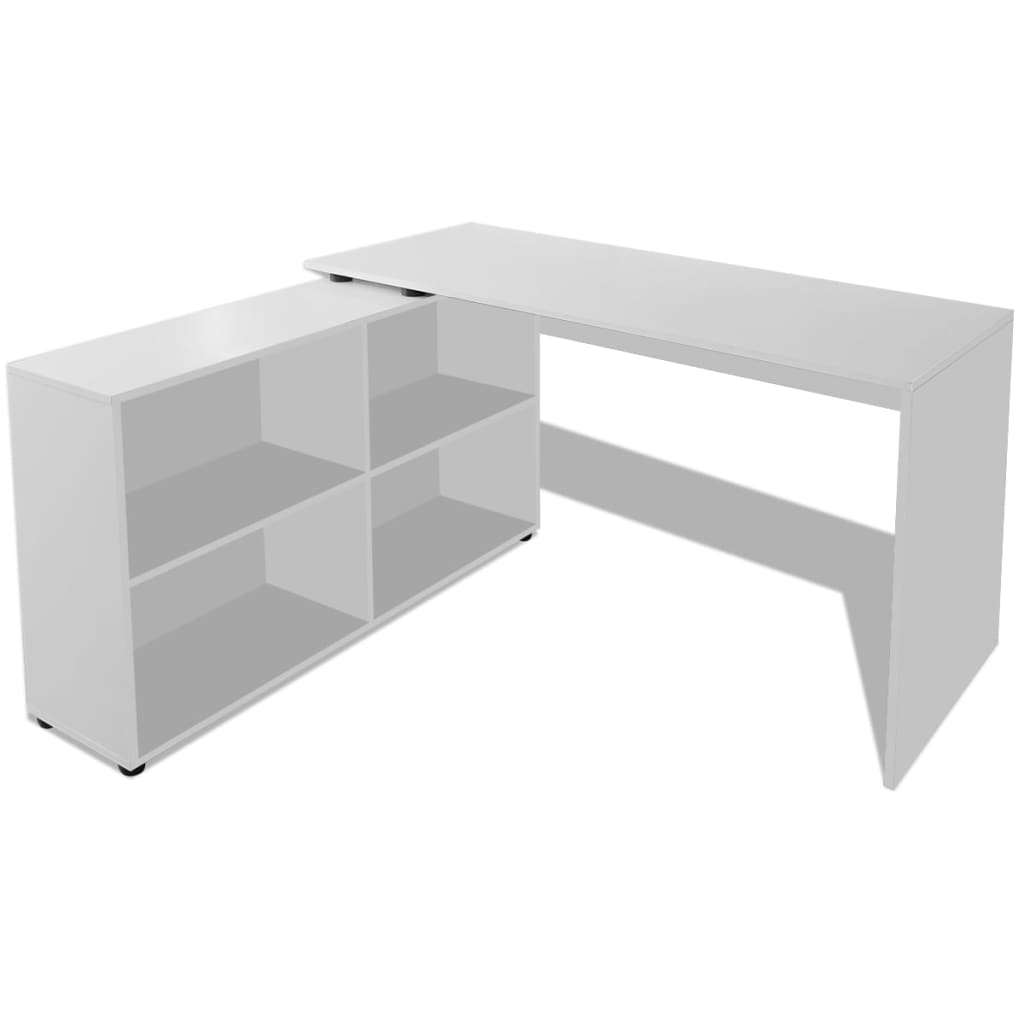 vidaXL Corner Desk with 4 Shelves - White | Modern Office Furniture