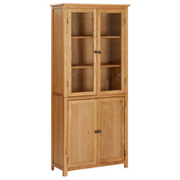 vidaXL Bookcase with 4 Doors - Solid Oak Wood and Glass