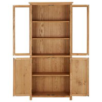 vidaXL Bookcase with 4 Doors - Solid Oak Wood and Glass