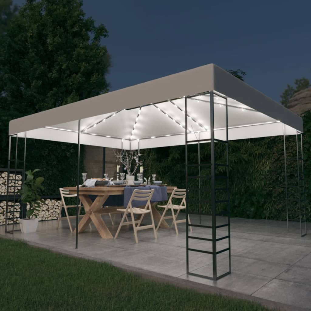 vidaXL Gazebo with LED String Lights 4x3x2.7 m White