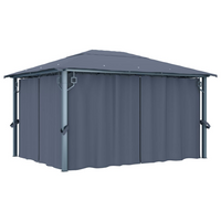 vidaXL Gazebo with Curtain & LED String Lights 4x3m Anthracite Aluminium - Outdoor Sunshade Shelter for Events