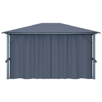 vidaXL Gazebo with Curtain & LED String Lights 4x3m Anthracite Aluminium - Outdoor Sunshade Shelter for Events