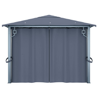 vidaXL Gazebo with Curtain & LED String Lights 4x3m Anthracite Aluminium - Outdoor Sunshade Shelter for Events