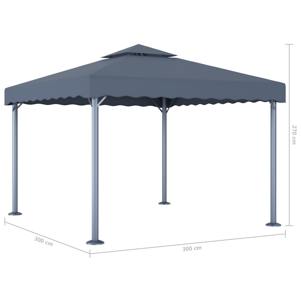 vidaXL Gazebo with LED String Lights - 300x300 cm Anthracite Aluminium