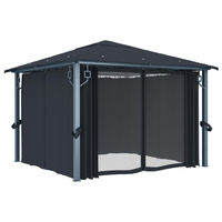 vidaXL Gazebo with Curtain&LED String Lights 3x3 m Anthracite Aluminium