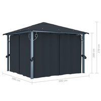 vidaXL Gazebo with Curtain&LED String Lights 3x3 m Anthracite Aluminium