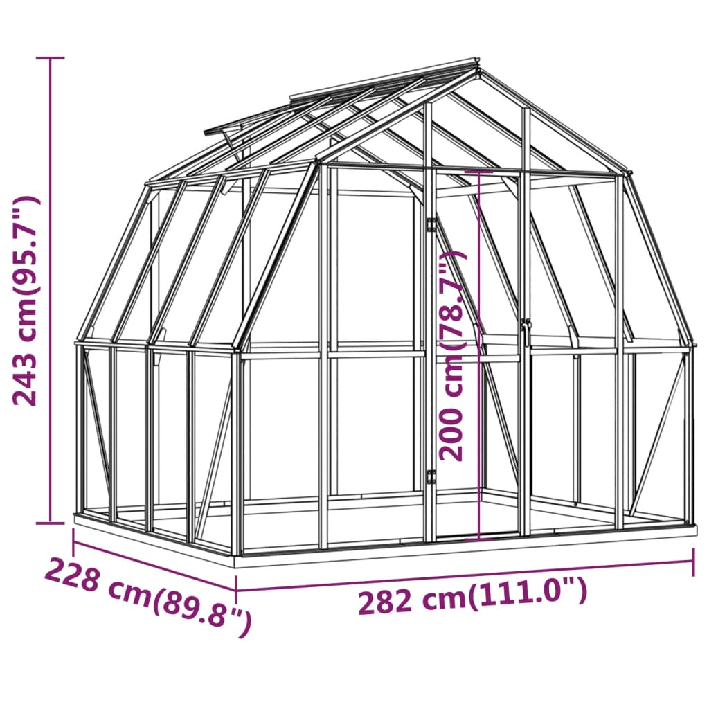 vidaXL Greenhouse with Base Frame Anthracite 6.43 m² Aluminium