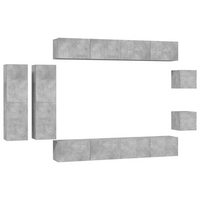 vidaXL 8 Piece TV Cabinet Set Concrete Grey Engineered Wood - Ample Storage Space, Wall-Mounted Design