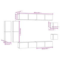 vidaXL 8 Piece TV Cabinet Set Concrete Grey Engineered Wood - Ample Storage Space, Wall-Mounted Design