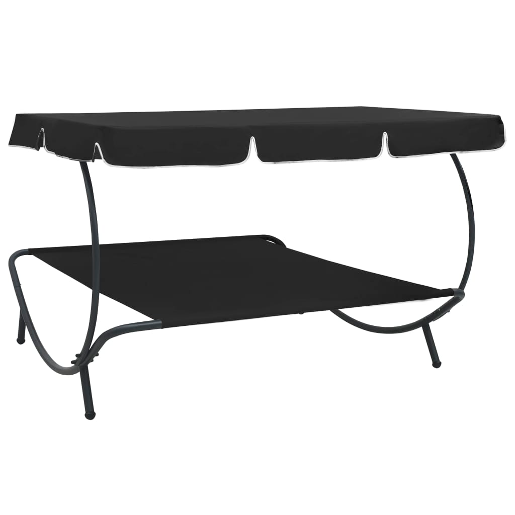 vidaXL Outdoor Lounge Bed with Canopy Black - Relax and Enjoy Outdoors