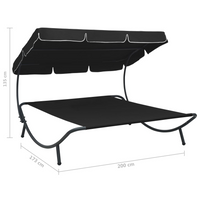 vidaXL Outdoor Lounge Bed with Canopy Black - Relax and Enjoy Outdoors