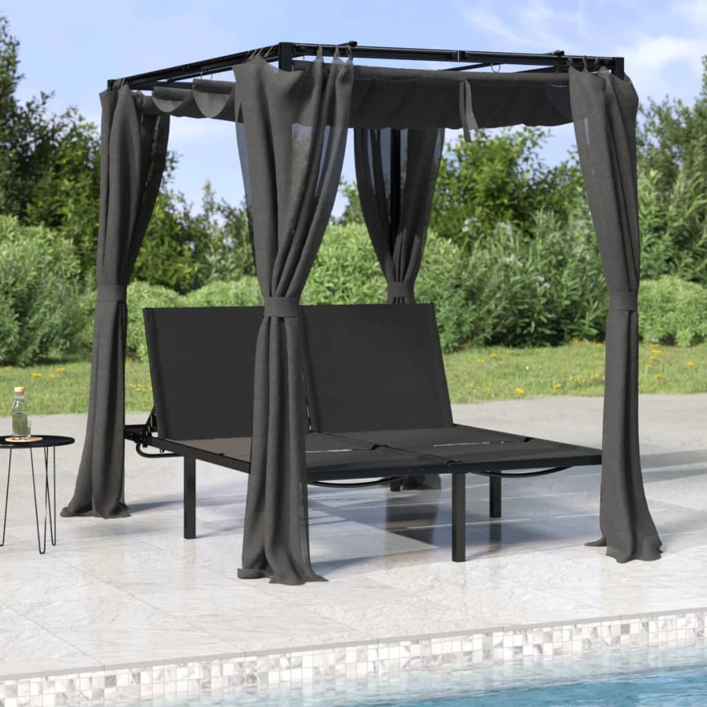 vidaXL Double Sun Lounger with Side and Top Curtains Anthracite - Luxury Outdoor Lounger for Relaxation