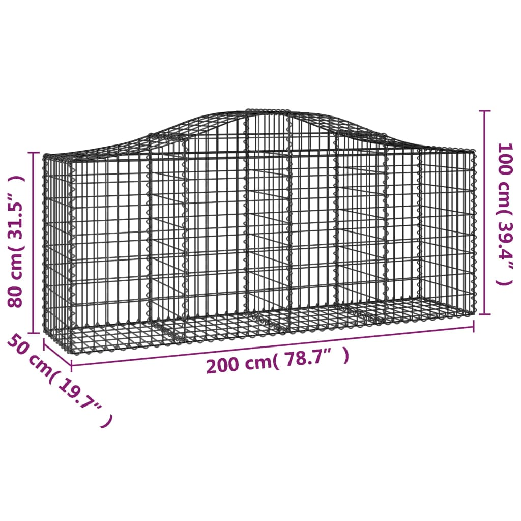 vidaXL Arched Gabion Baskets - 40 pcs - 200x50x80/100 cm - Galvanised Iron