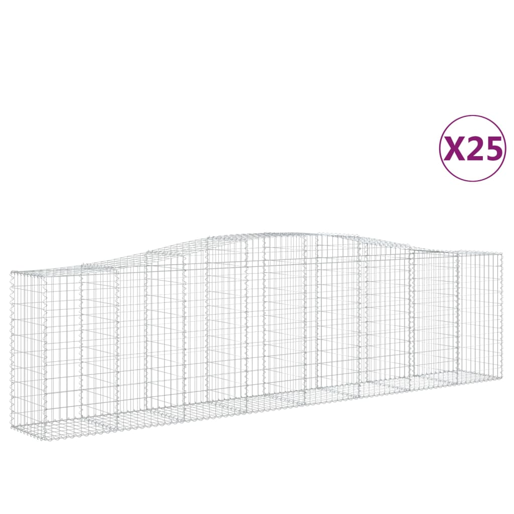 vidaXL Arched Gabion Baskets - Set of 25, 400x50x100/120 cm, Galvanised Iron