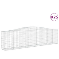 vidaXL Arched Gabion Baskets - Set of 25, 400x50x100/120 cm, Galvanised Iron