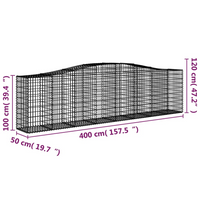 vidaXL Arched Gabion Baskets - Set of 25, 400x50x100/120 cm, Galvanised Iron