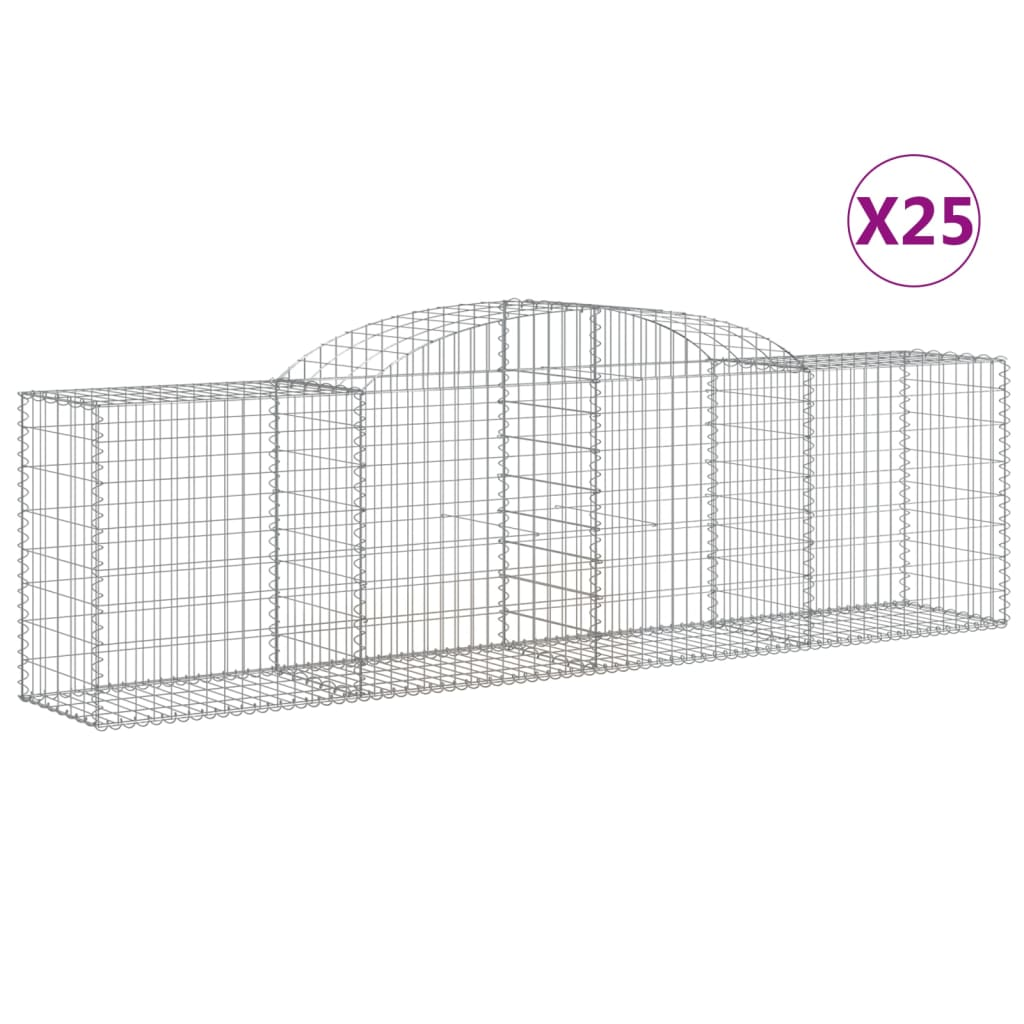 vidaXL Arched Gabion Baskets 25 pcs 300x50x80/100 cm Galvanised Iron - Sturdy and Decorative Garden Barriers