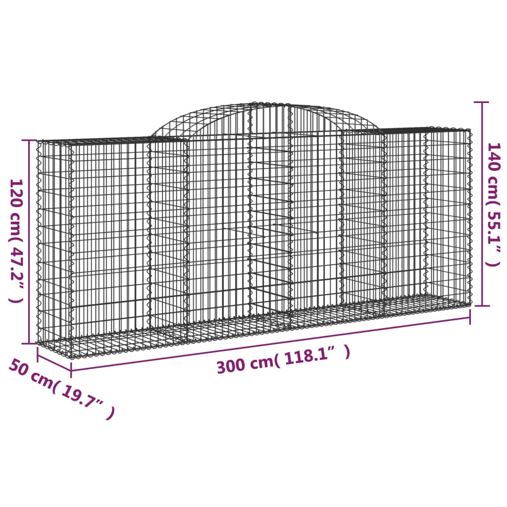 vidaXL Arched Gabion Baskets 25 pcs | 300x50x120/140 cm | Galvanised Iron | Decorative Garden Barriers