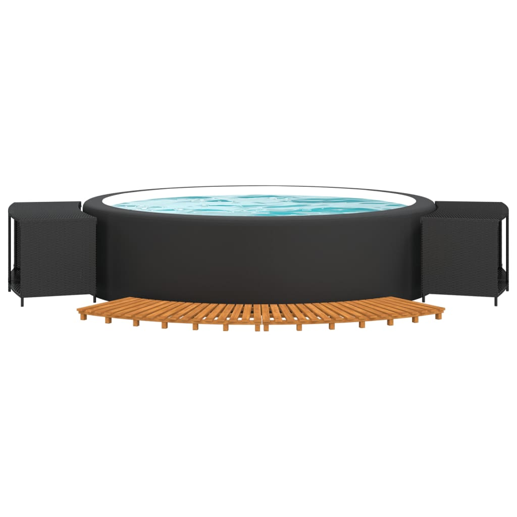 vidaXL Hot Tub Surround Black Poly Rattan and Solid Wood Acacia - Enhance Your Spa Experience