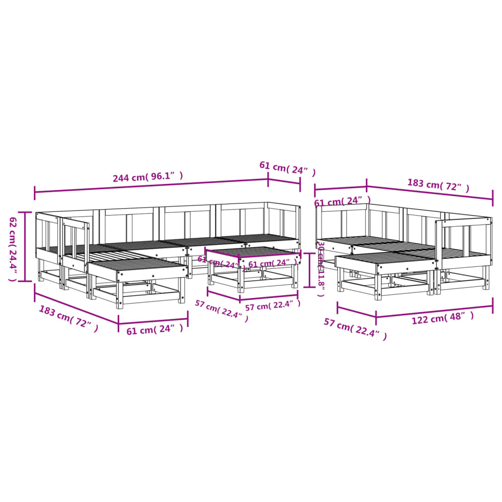 vidaXL 11 Piece Garden Lounge Set - Black Solid Wood Pine