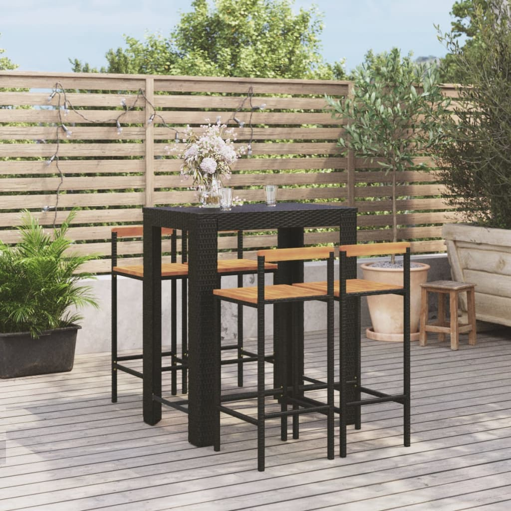 vidaXL 5 Piece Garden Bar Set Black Poly Rattan & Solid Wood Acacia - Weather-Resistant and Stylish