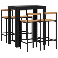 vidaXL 5 Piece Garden Bar Set Black Poly Rattan & Solid Wood Acacia - Weather-Resistant and Stylish