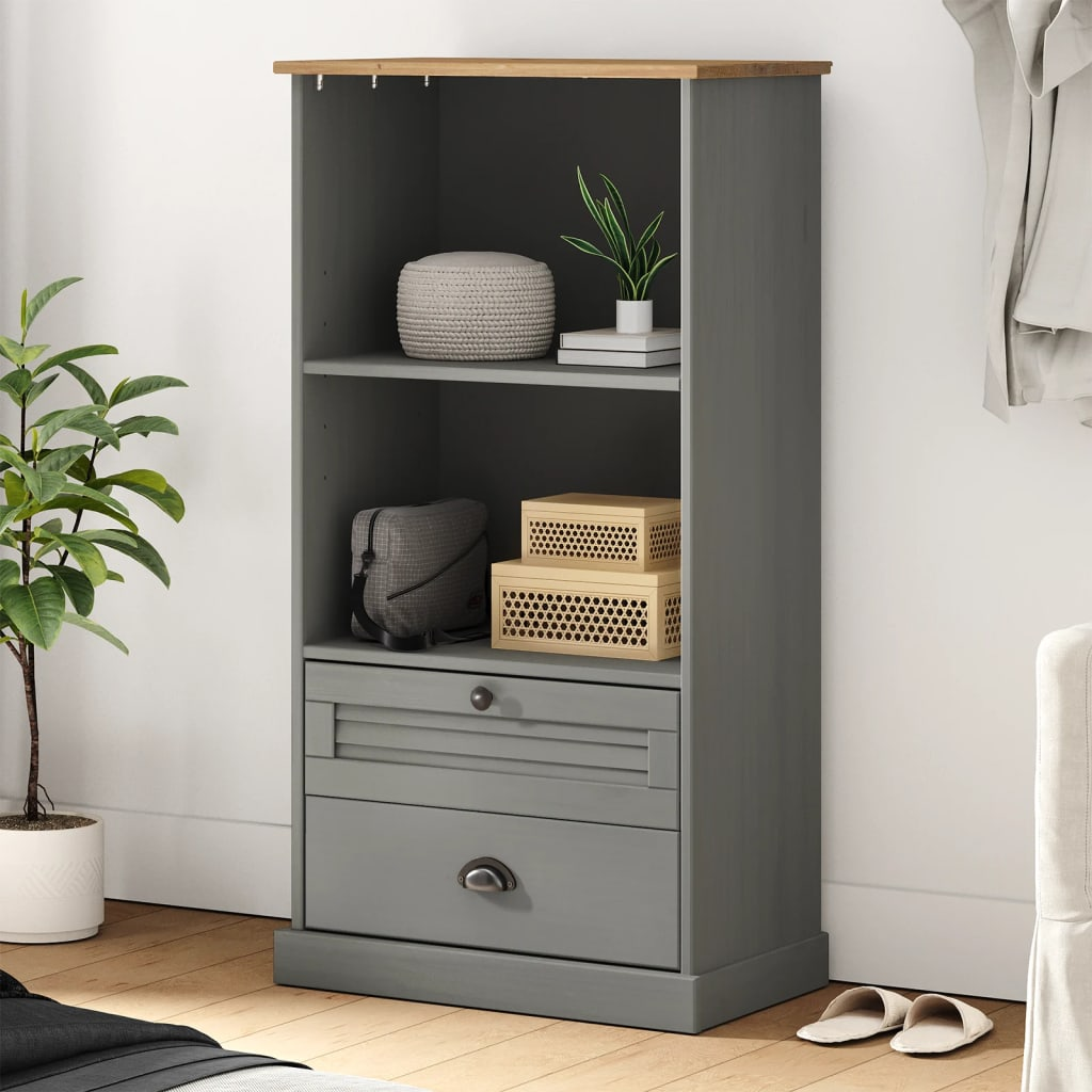 vidaXL Bookcase VIGO Grey 60x35x114.5 cm Solid Wood Pine - Rustic Charm and Ample Storage Space