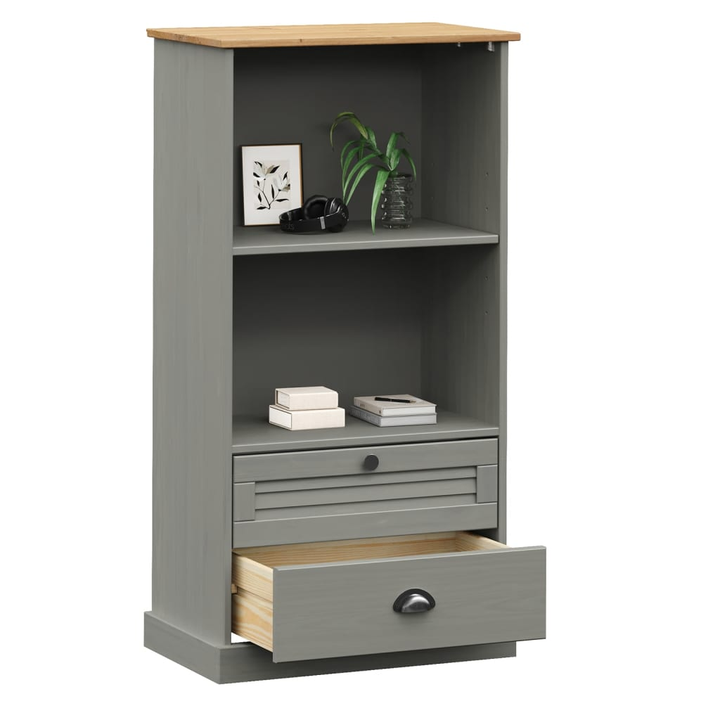 vidaXL Bookcase VIGO Grey 60x35x114.5 cm Solid Wood Pine - Rustic Charm and Ample Storage Space