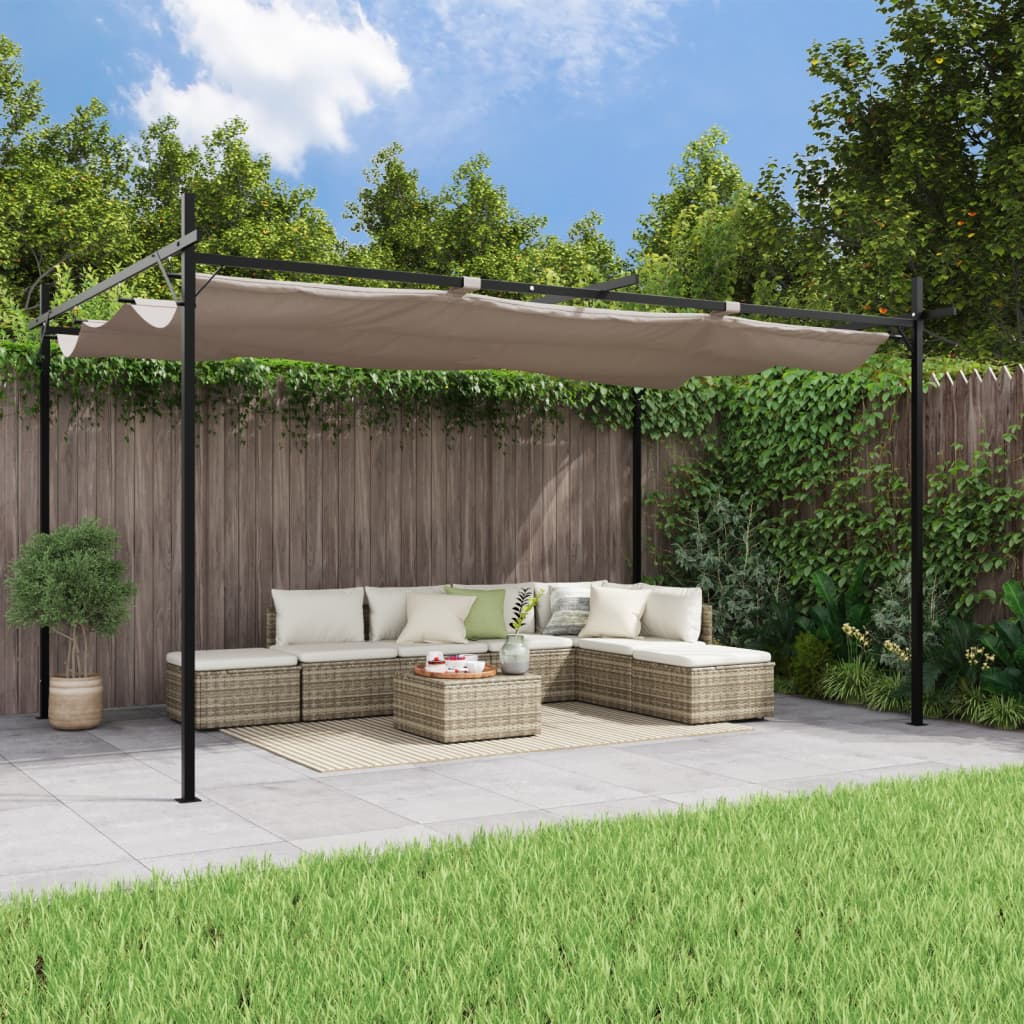 vidaXL Pergola with Retractable Roof Taupe 395x292x230 cm - Outdoor Shelter for Family Gatherings