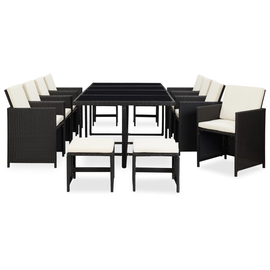 vidaXL 13 Piece Outdoor Dining Set with Cushions Poly Rattan Black - Stylish and Durable