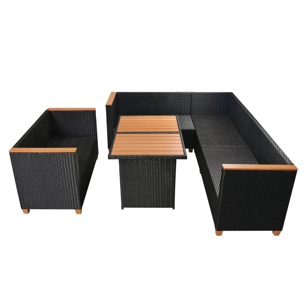 vidaXL 5 Piece Garden Lounge Set with Cushions | Poly Rattan | Black