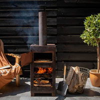 Esschert Design Terrace Stove with Pizza Oven Rust - Multi-Functional Outdoor Fireplace