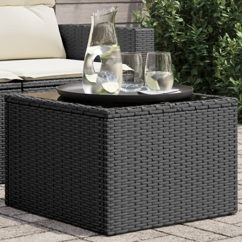 vidaXL Garden Table with Glass Top Black 55x55x37 cm Poly Rattan - Enhance Your Outdoor Space