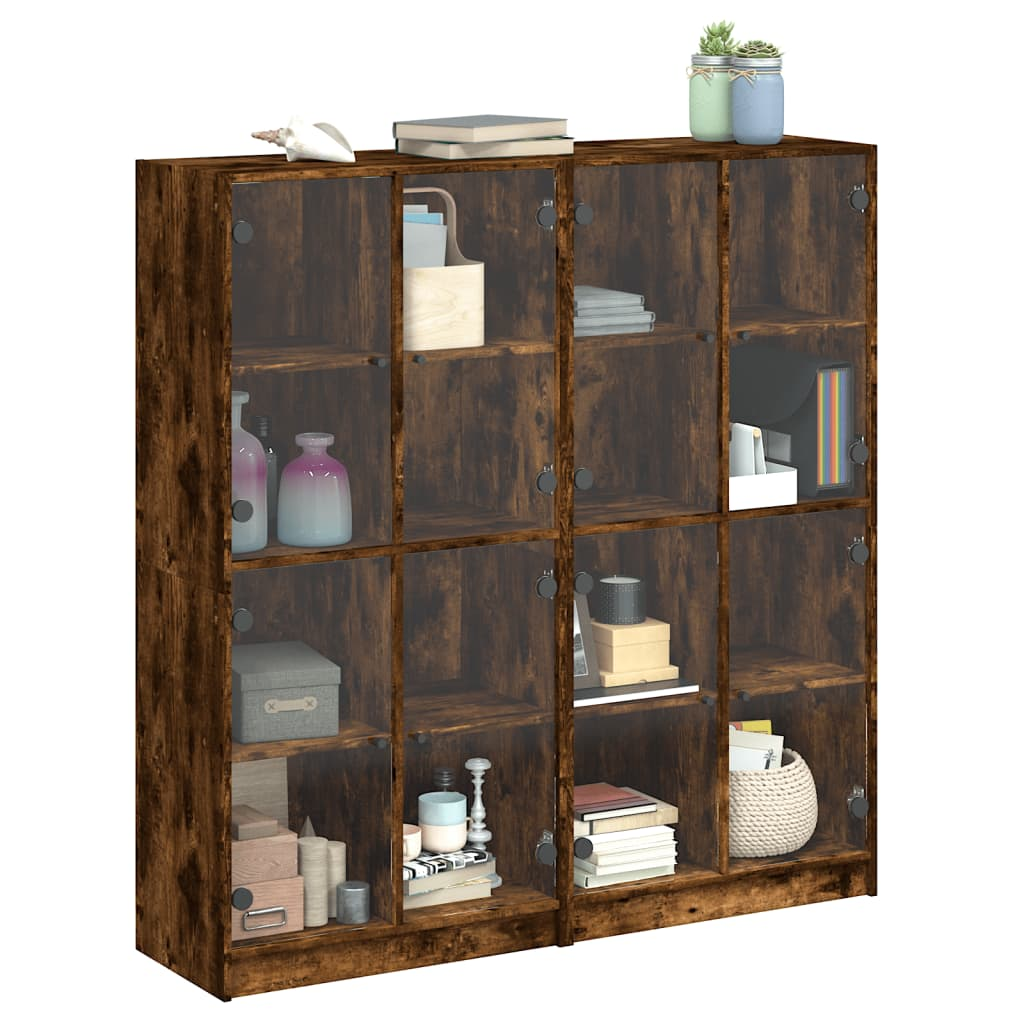 vidaXL Bookcase with Doors Smoked Oak 136x37x142 cm Engineered Wood