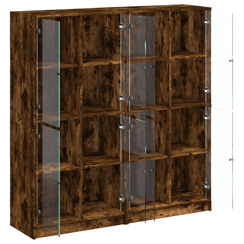 vidaXL Bookcase with Doors Smoked Oak 136x37x142 cm Engineered Wood