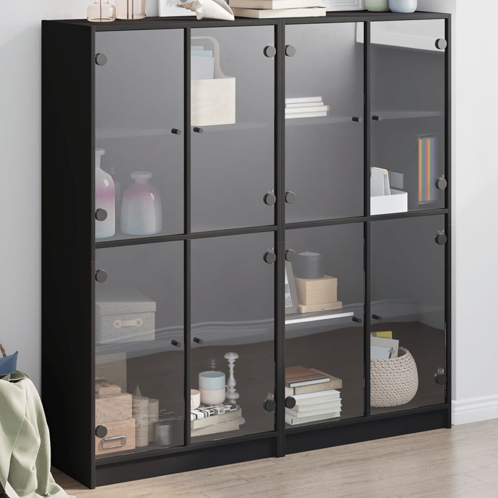 vidaXL Bookcase with Doors Black 136x37x142 cm Engineered Wood