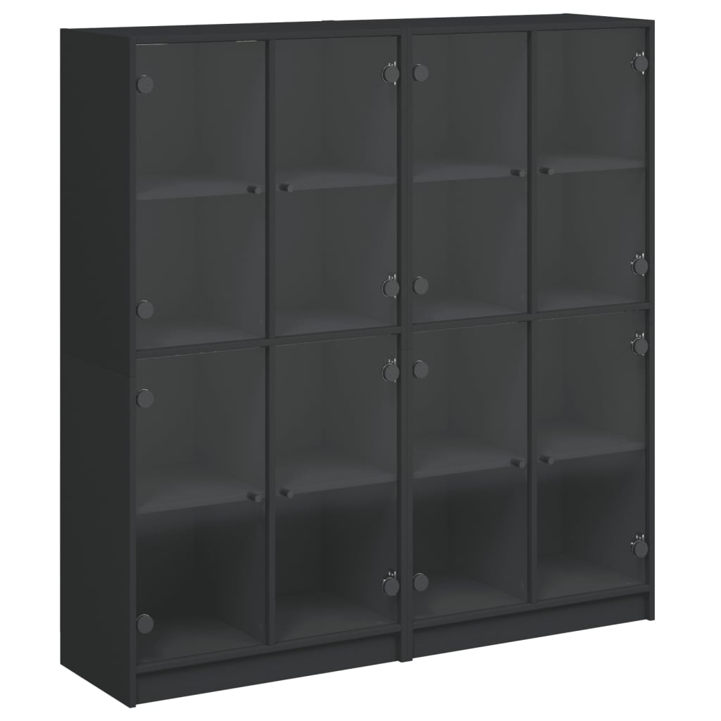 vidaXL Bookcase with Doors Black 136x37x142 cm Engineered Wood