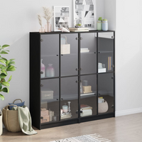 vidaXL Bookcase with Doors Black 136x37x142 cm Engineered Wood