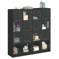 vidaXL Bookcase with Doors Black 136x37x142 cm Engineered Wood