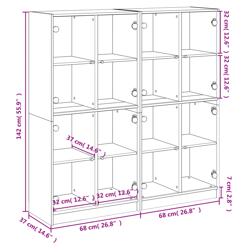 vidaXL Bookcase with Doors Black 136x37x142 cm Engineered Wood