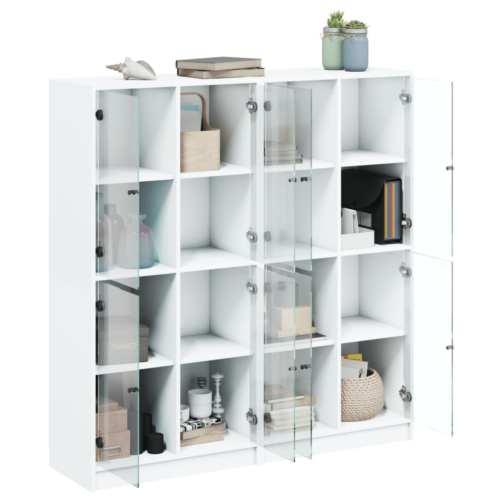 vidaXL Bookcase with Doors White 136x37x142 cm Engineered Wood - Organize and Beautify Your Interior